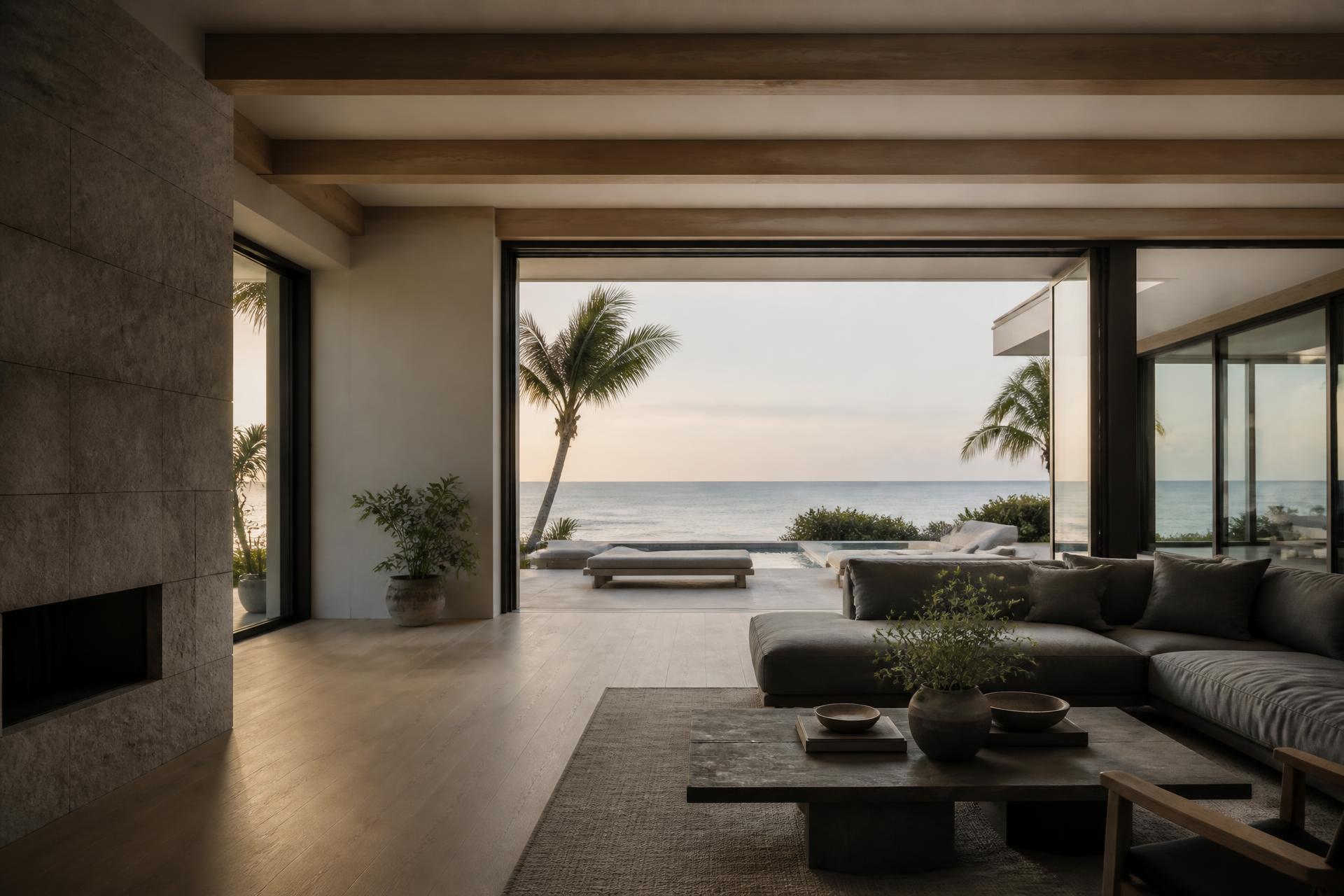 Modern coastal home interior overlooking the Atlantic Ocean